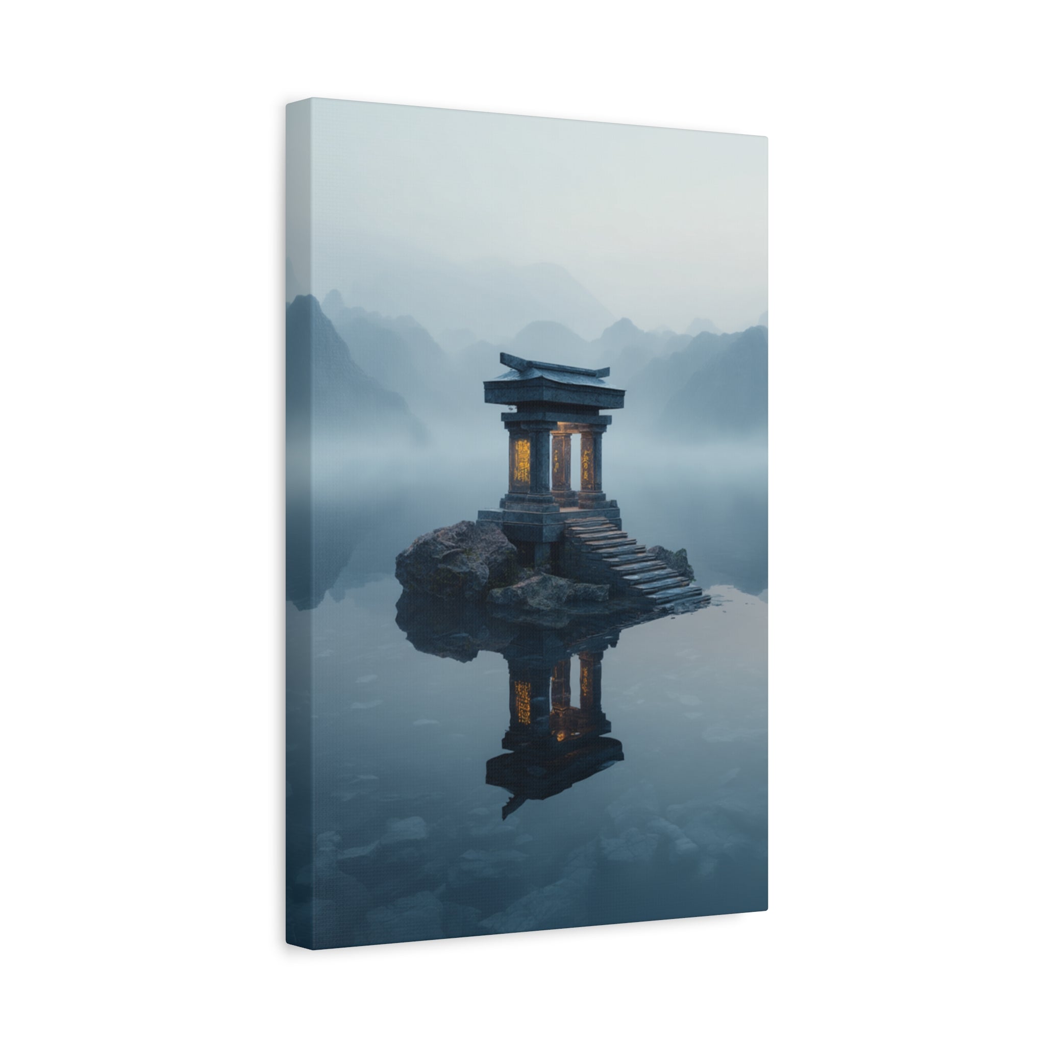 Mystic Temple Reflection Matte Canvas Wall Art — Serene Zen Landscape