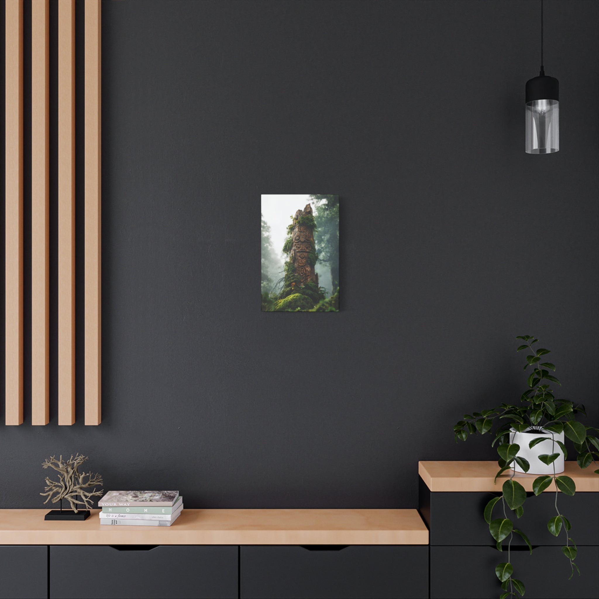 Moss-Covered Totem Canvas Print — Forest Spirit Wall Art (Matte Stretched)