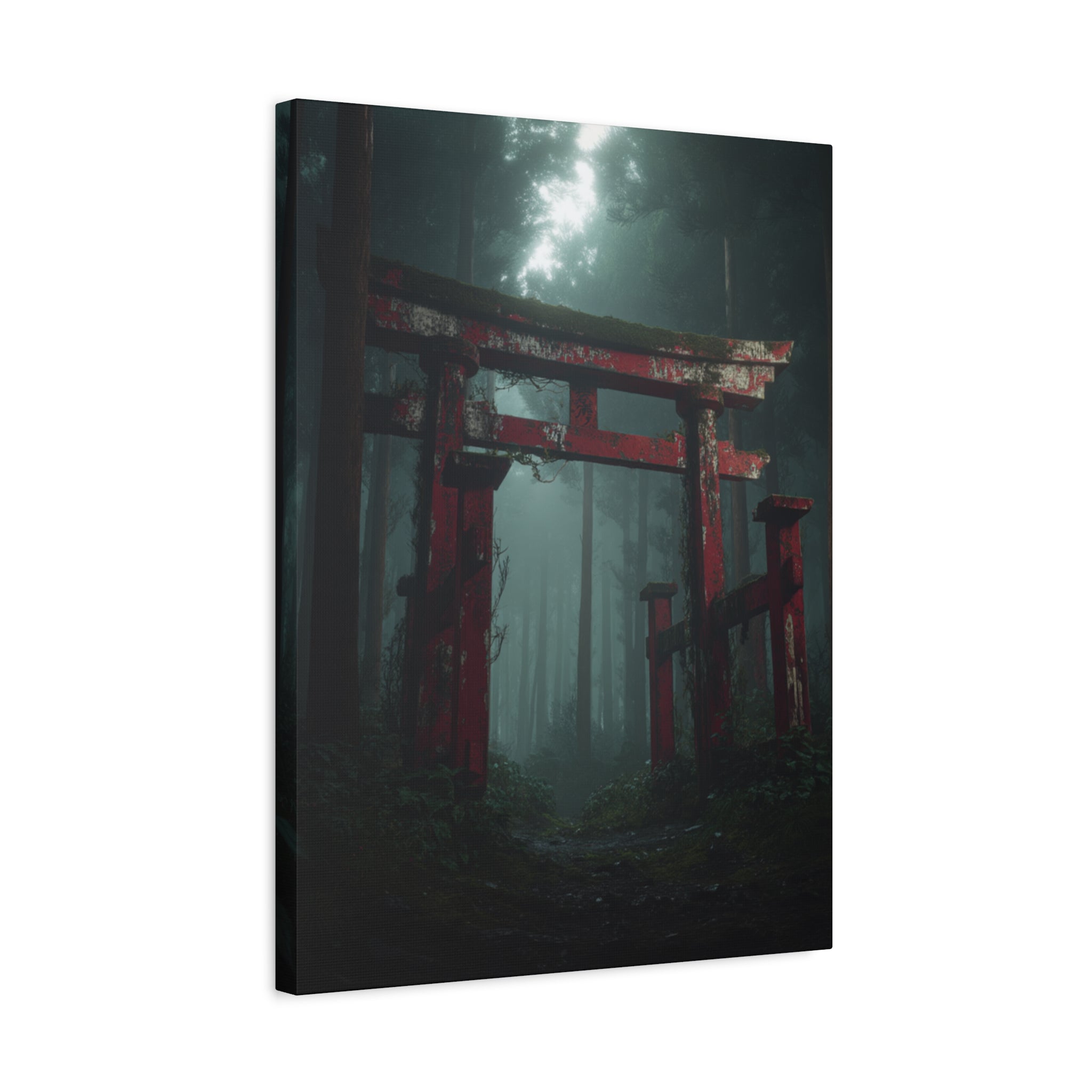 Mystic Torii Gate Canvas Print — Foggy Japanese Forest Wall Art