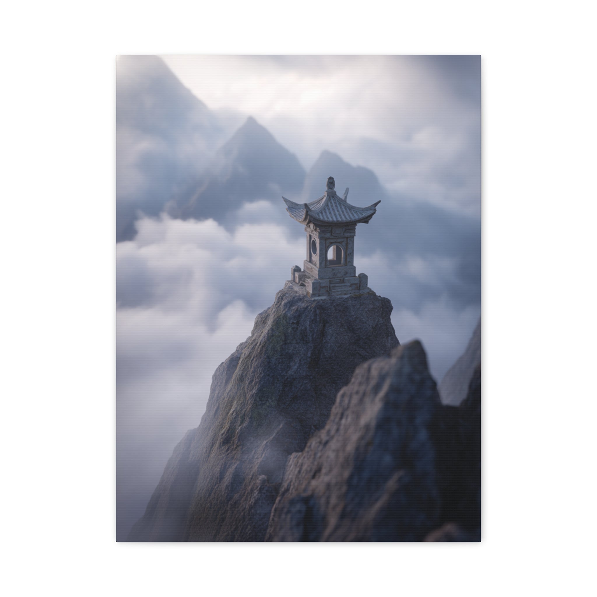 Misty Mountain Pagoda Canvas Print — Zen Landscape Wall Art