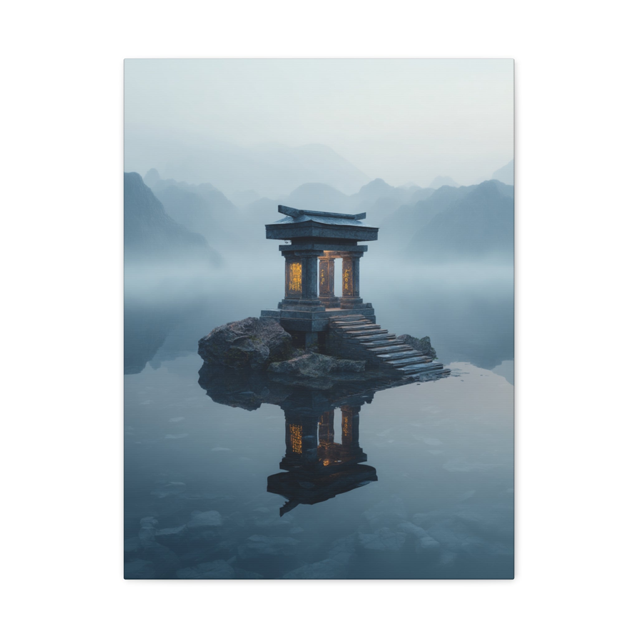 Mystic Temple Reflection Matte Canvas Wall Art — Serene Zen Landscape