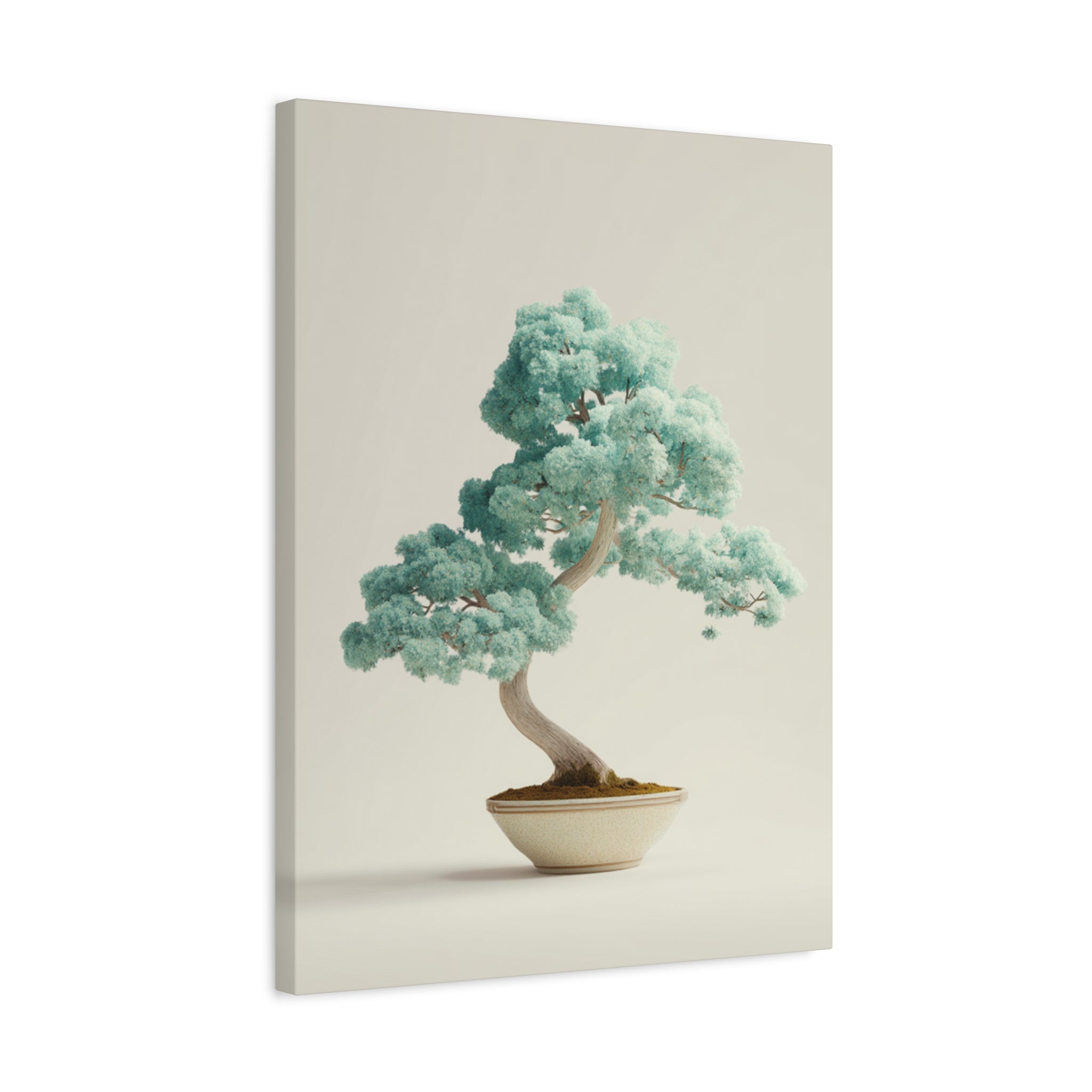 Bonsai Tree Matte Canvas Wall Art - Serene Blue-green Minimalist Decor