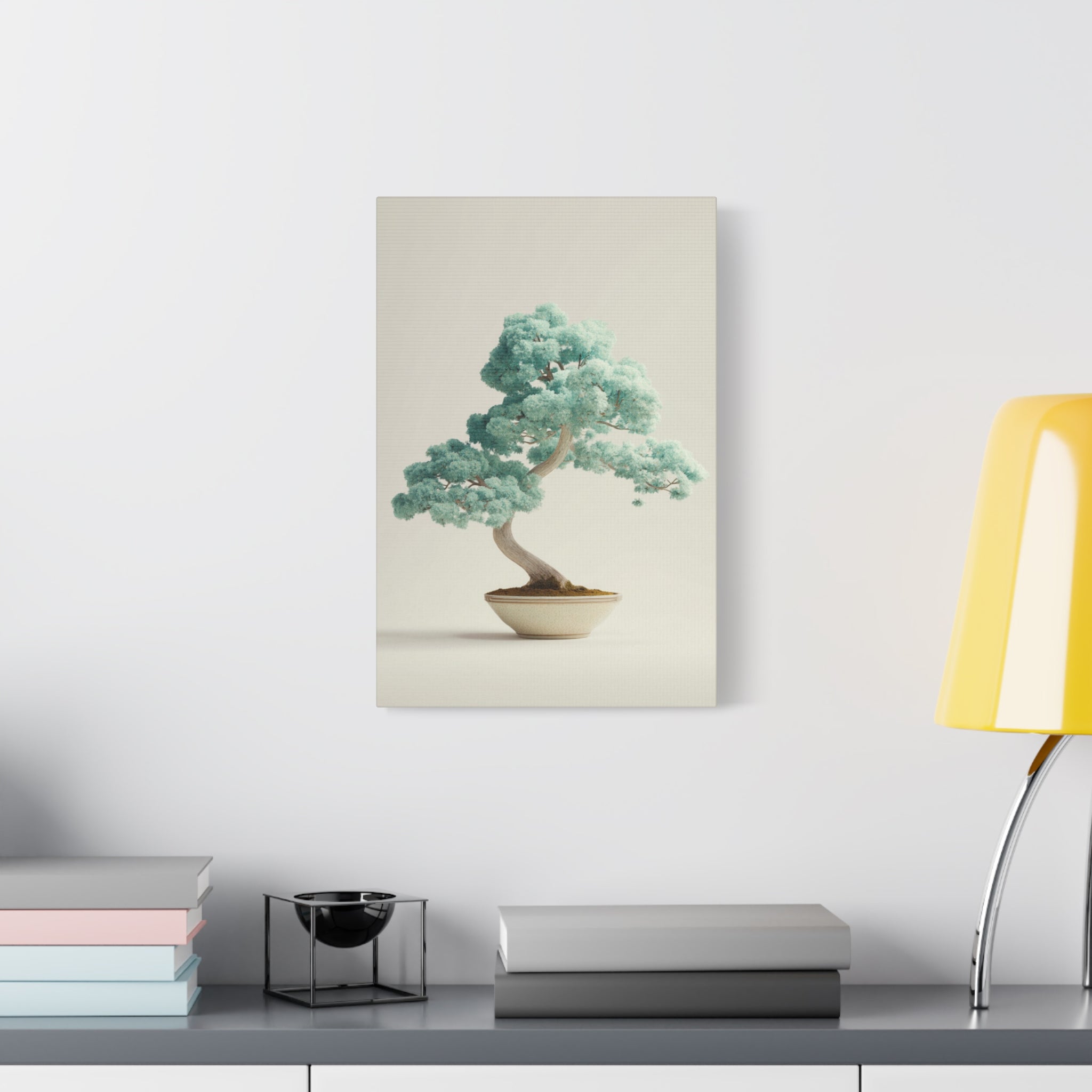 Bonsai Tree Matte Canvas Wall Art - Serene Blue-green Minimalist Decor