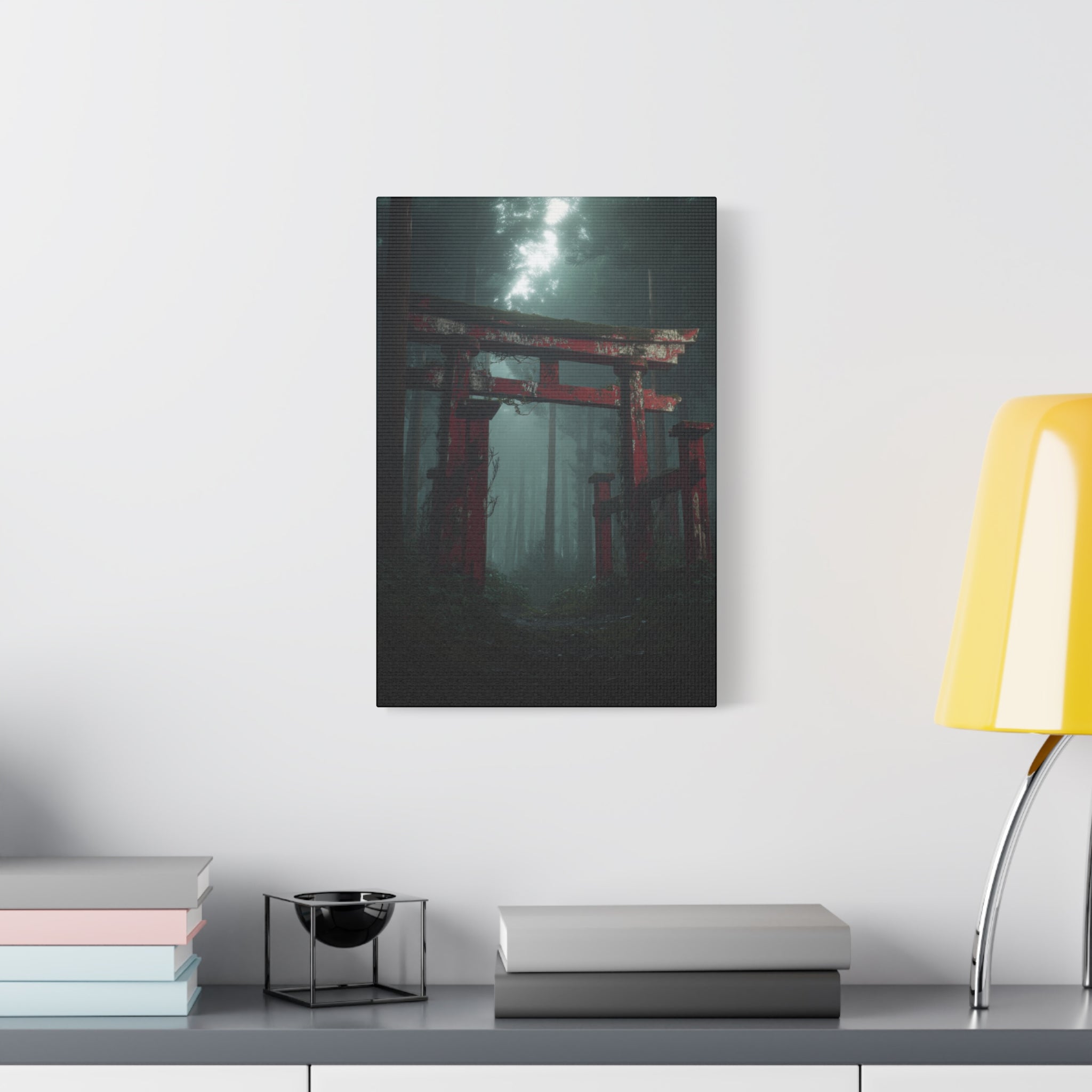 Mystic Torii Gate Canvas Print — Foggy Japanese Forest Wall Art