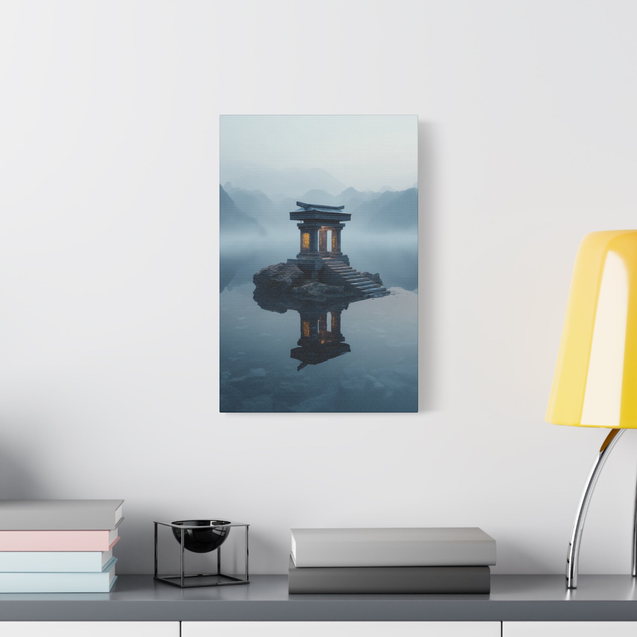 Mystic Temple Reflection Matte Canvas Wall Art — Serene Zen Landscape