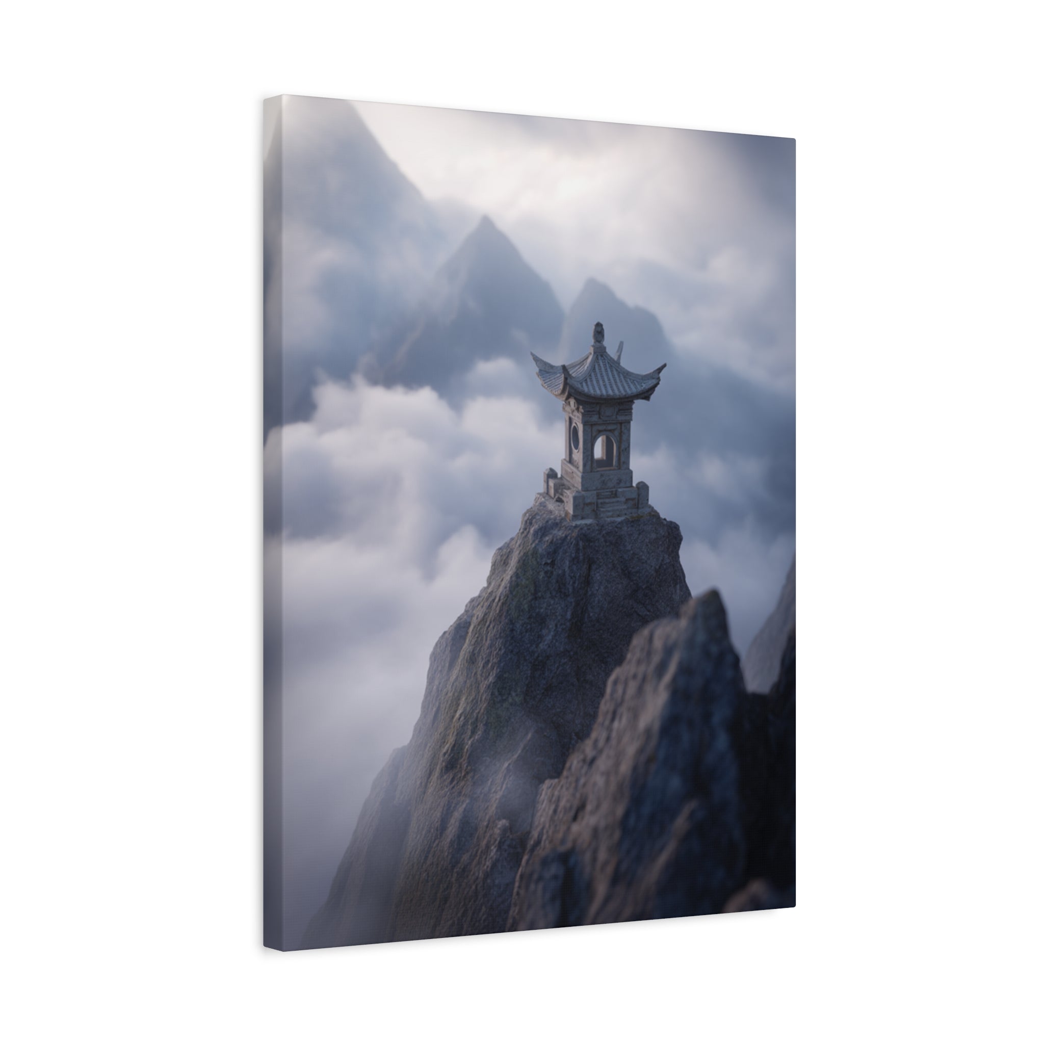 Misty Mountain Pagoda Canvas Print — Zen Landscape Wall Art