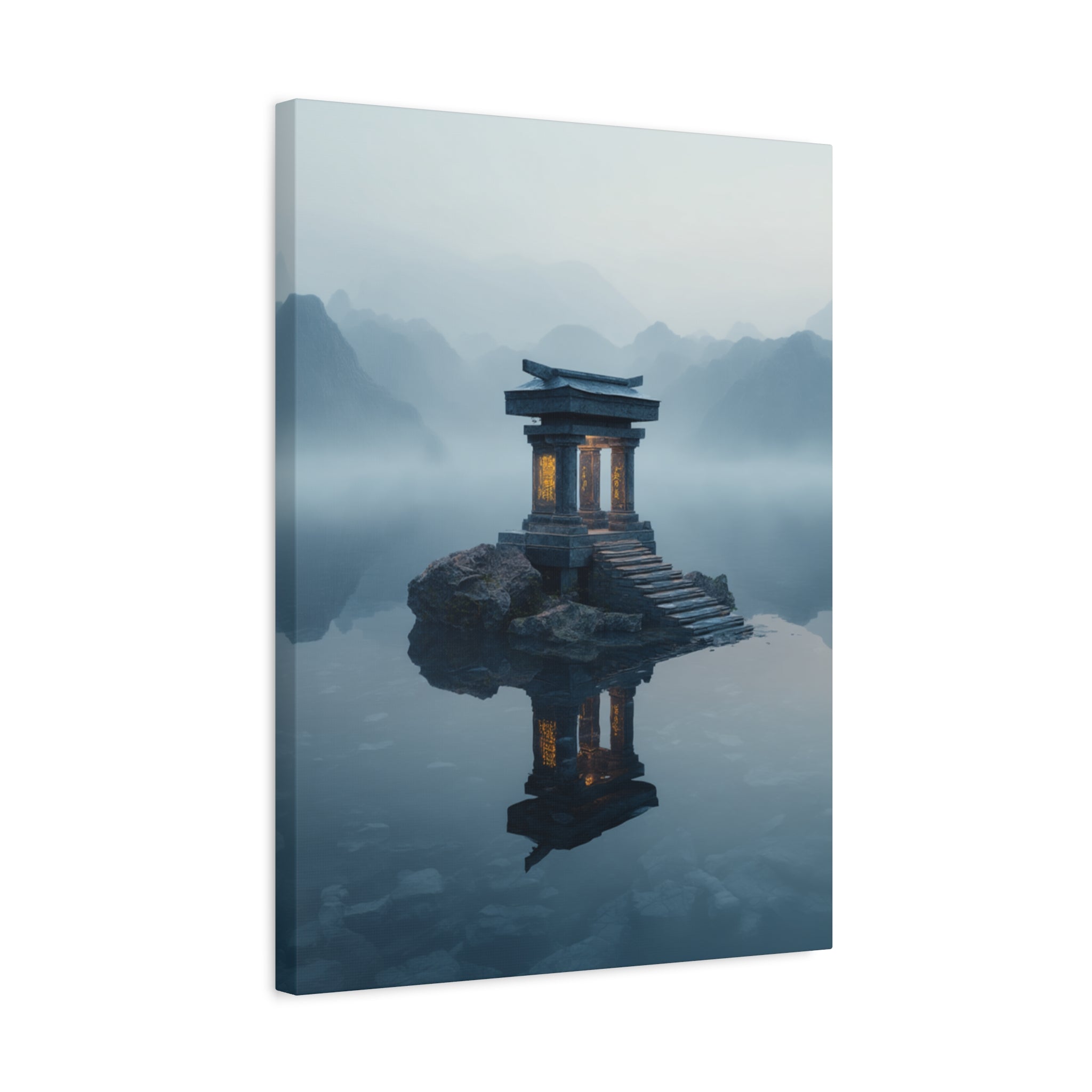Mystic Temple Reflection Matte Canvas Wall Art — Serene Zen Landscape