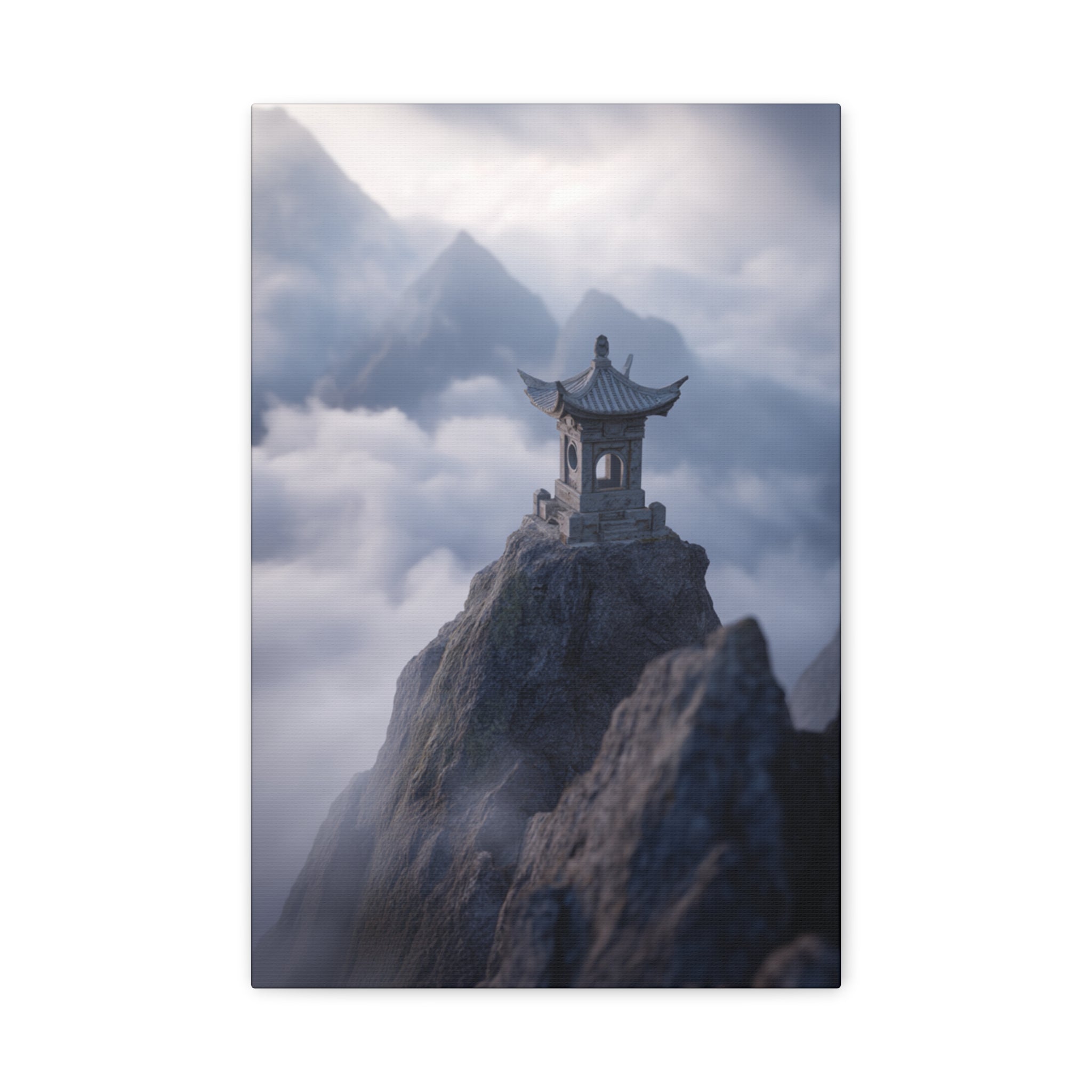 Misty Mountain Pagoda Canvas Print — Zen Landscape Wall Art