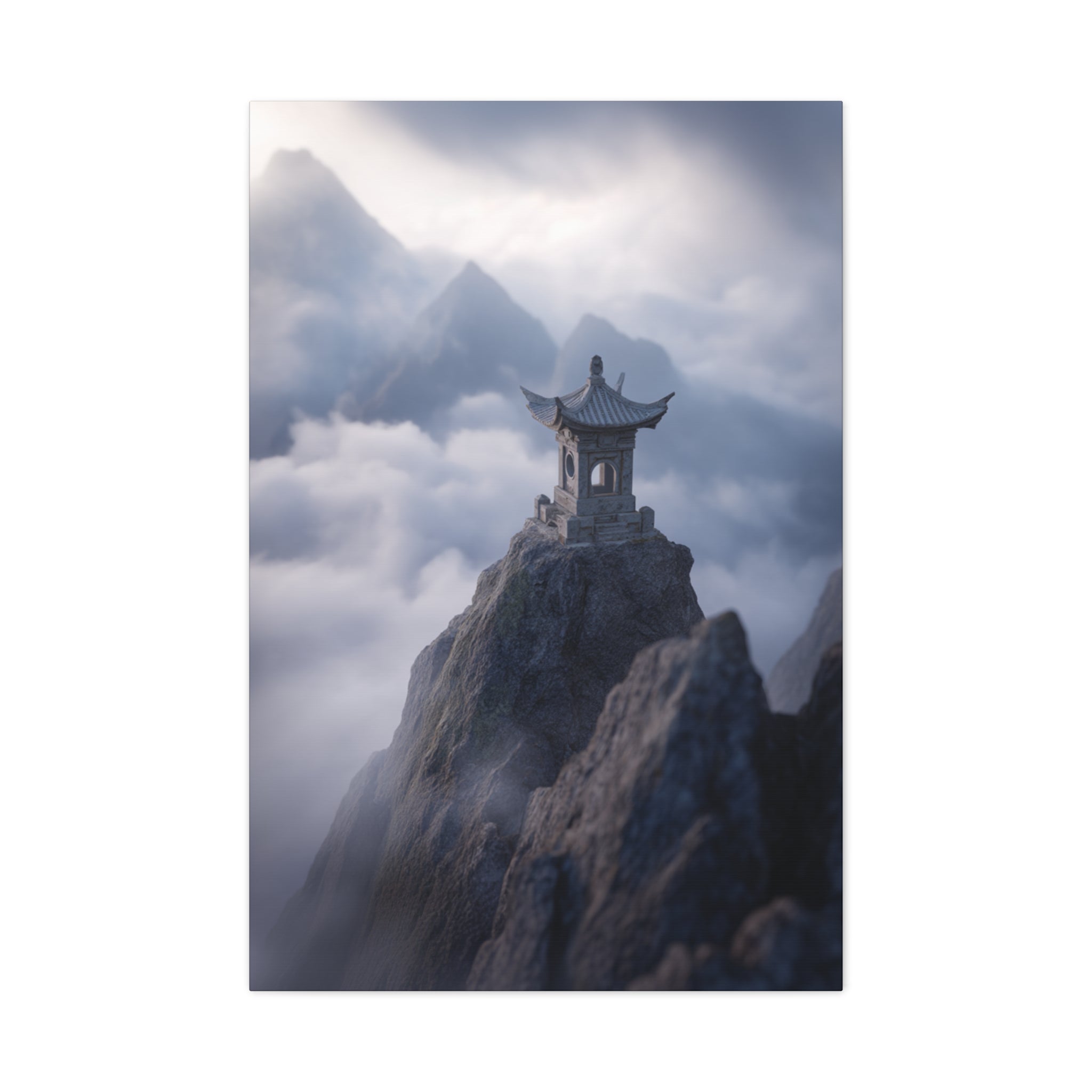 Misty Mountain Pagoda Canvas Print — Zen Landscape Wall Art