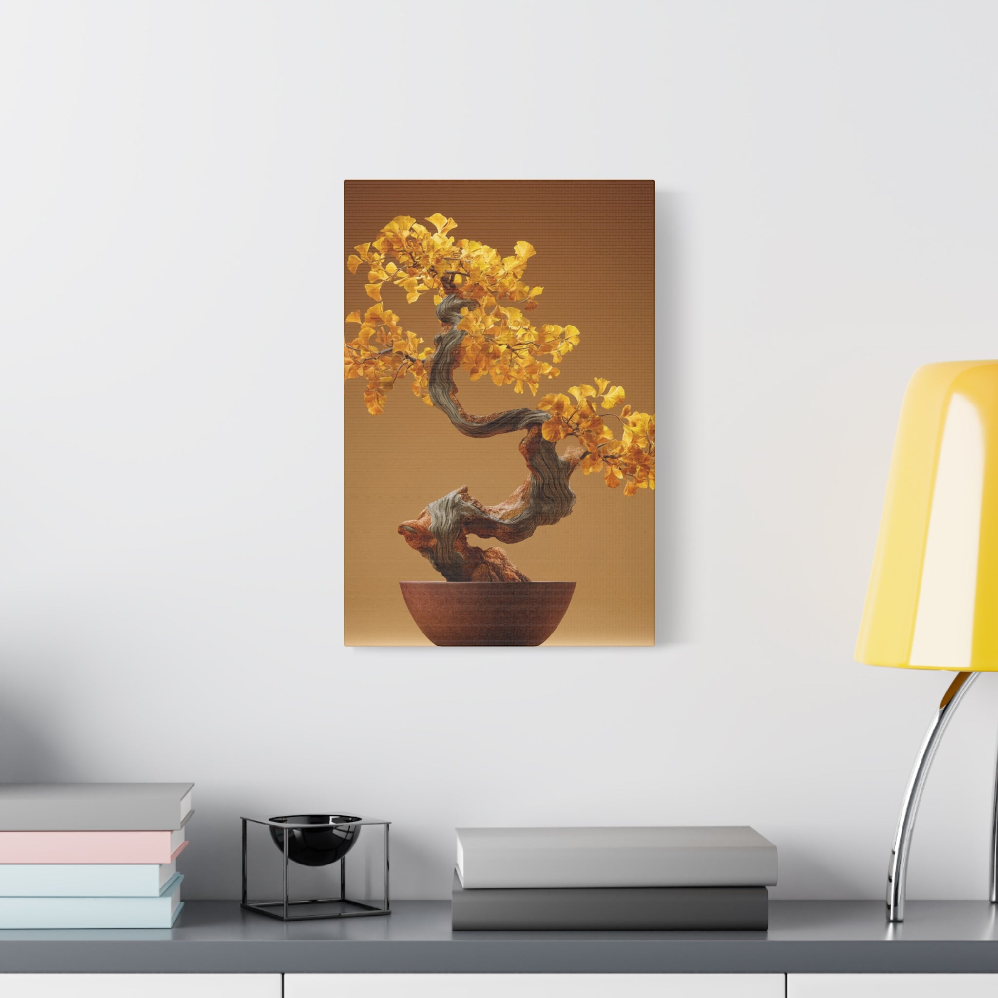 Yellow Leaves Bonsai Matte Stretched Canvas