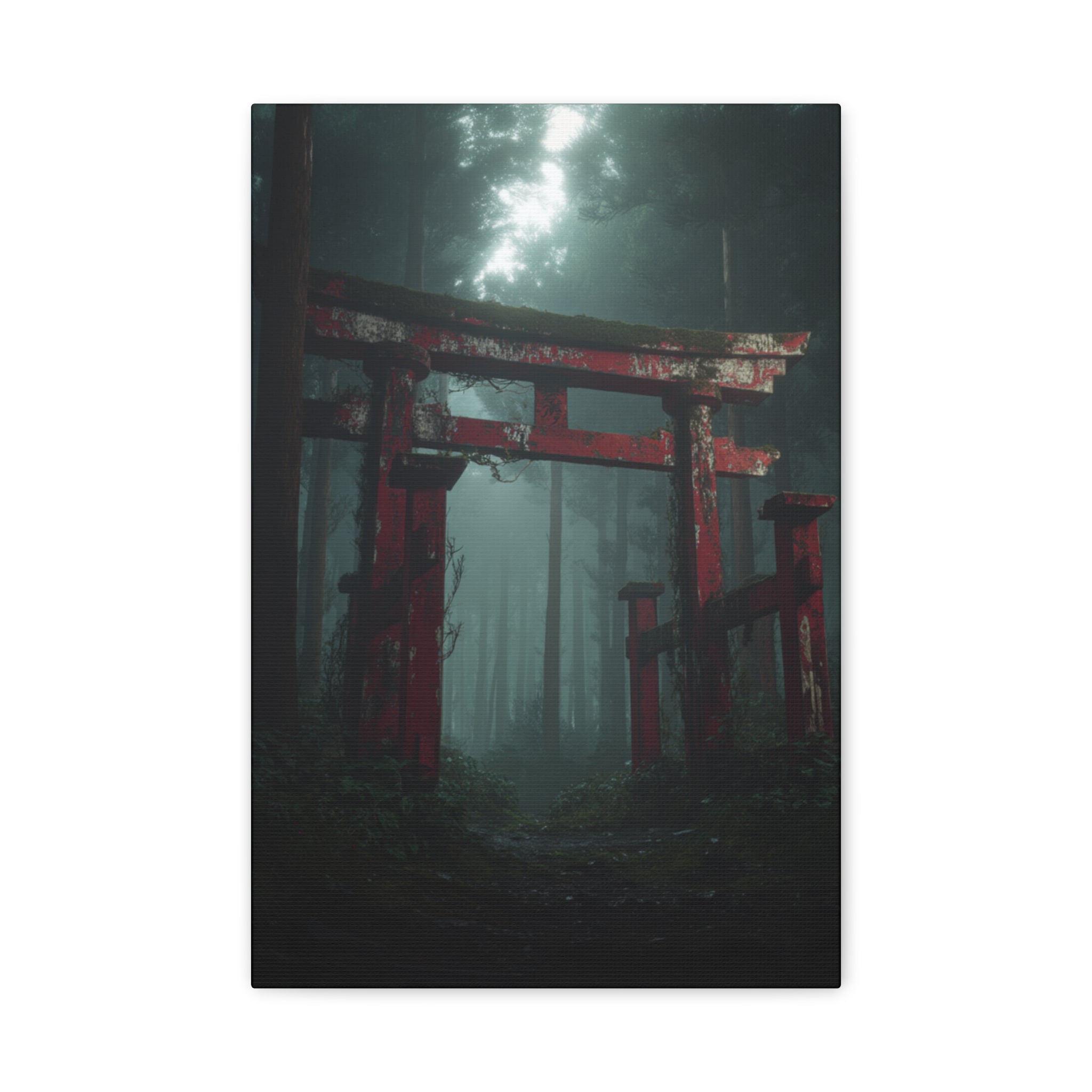 Mystic Torii Gate Canvas Print — Foggy Japanese Forest Wall Art