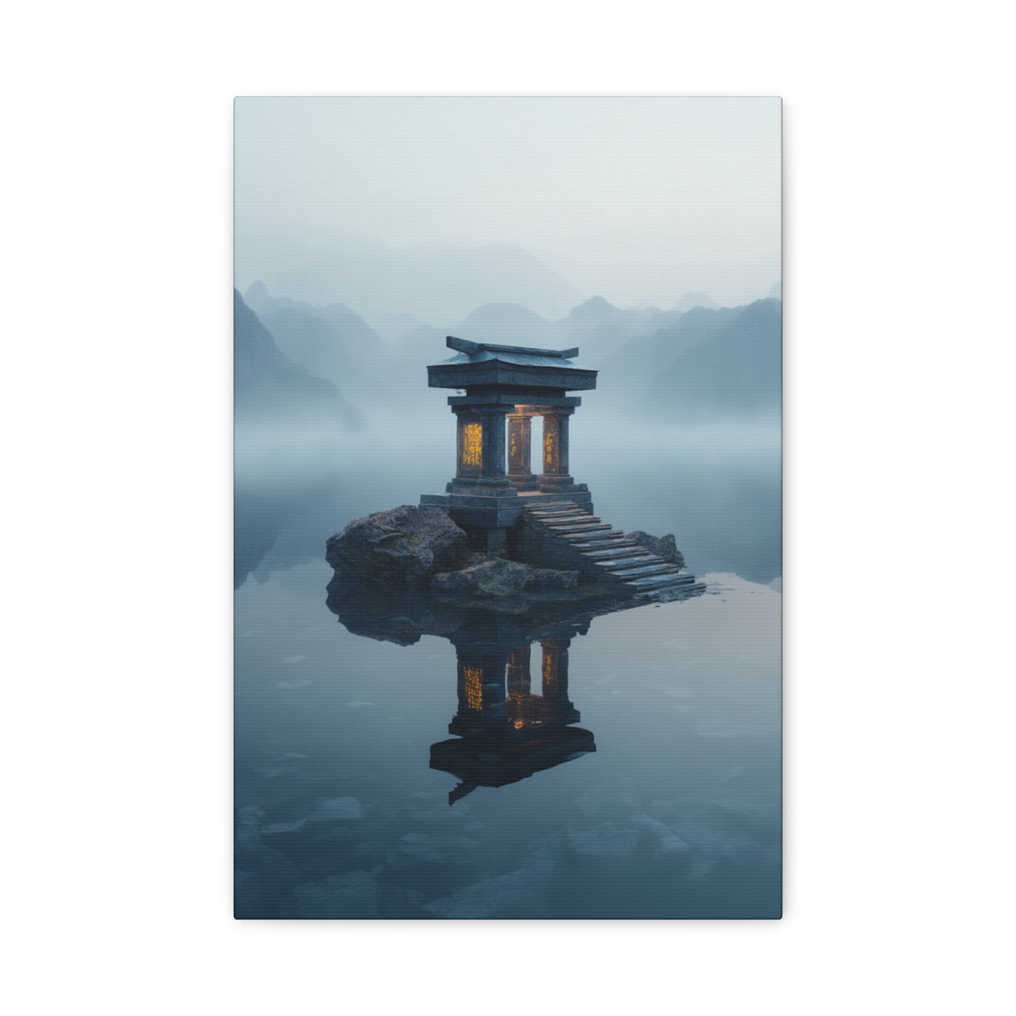 Mystic Temple Reflection Matte Canvas Wall Art — Serene Zen Landscape