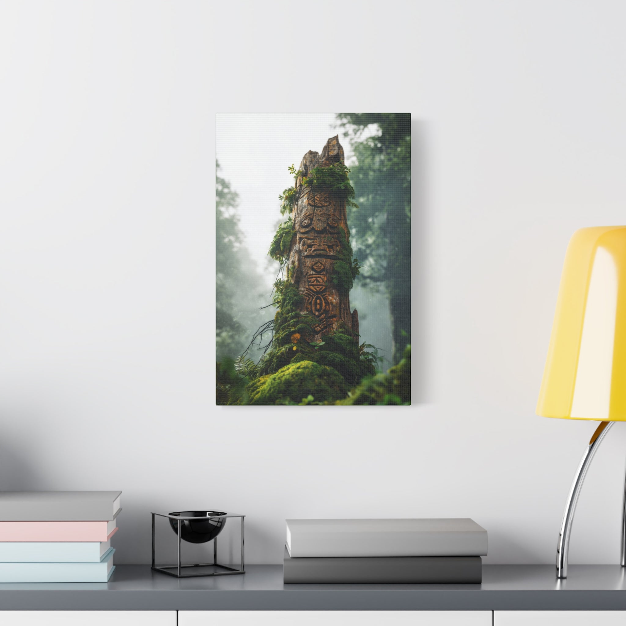 Moss-Covered Totem Canvas Print — Forest Spirit Wall Art (Matte Stretched)