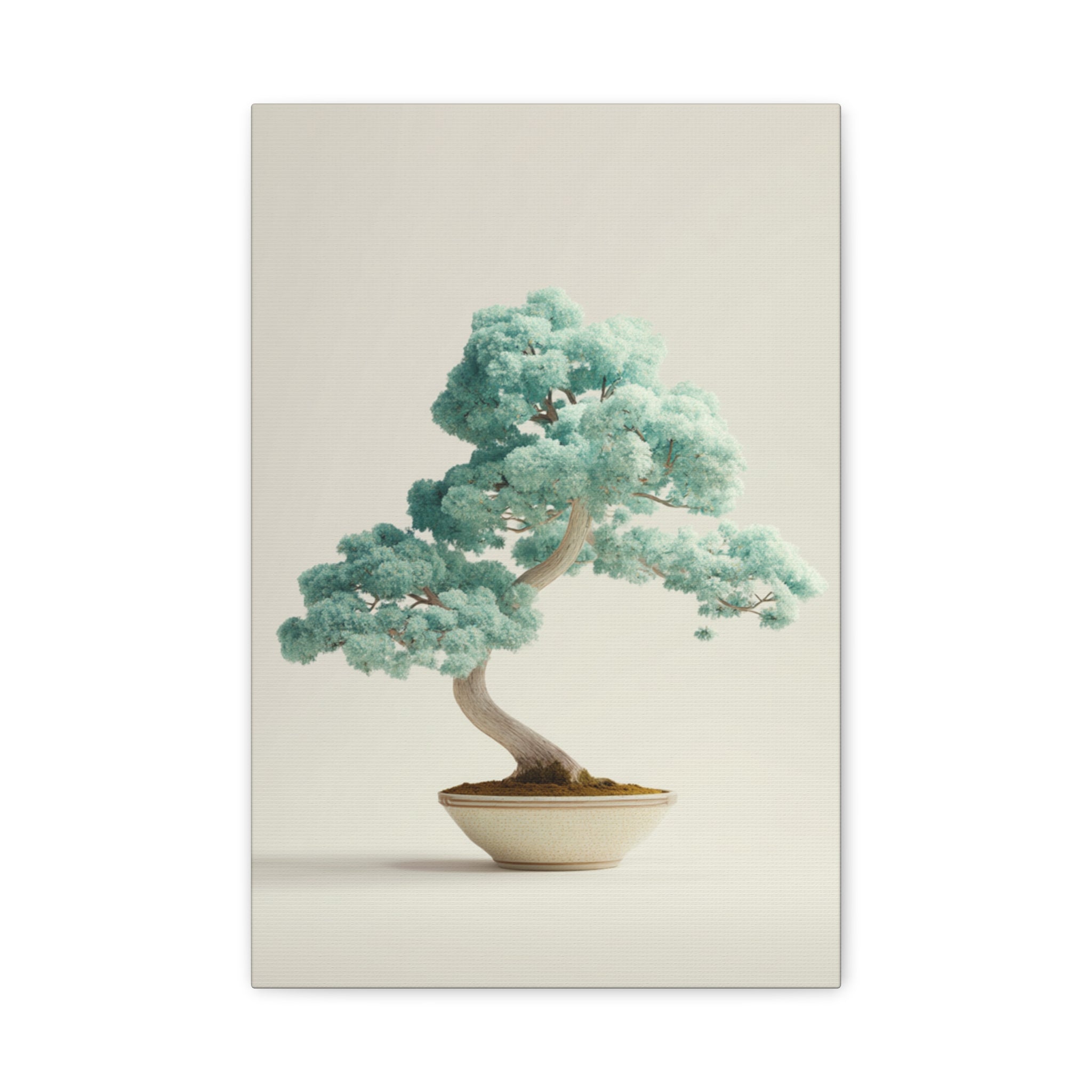Bonsai Tree Matte Canvas Wall Art - Serene Blue-green Minimalist Decor