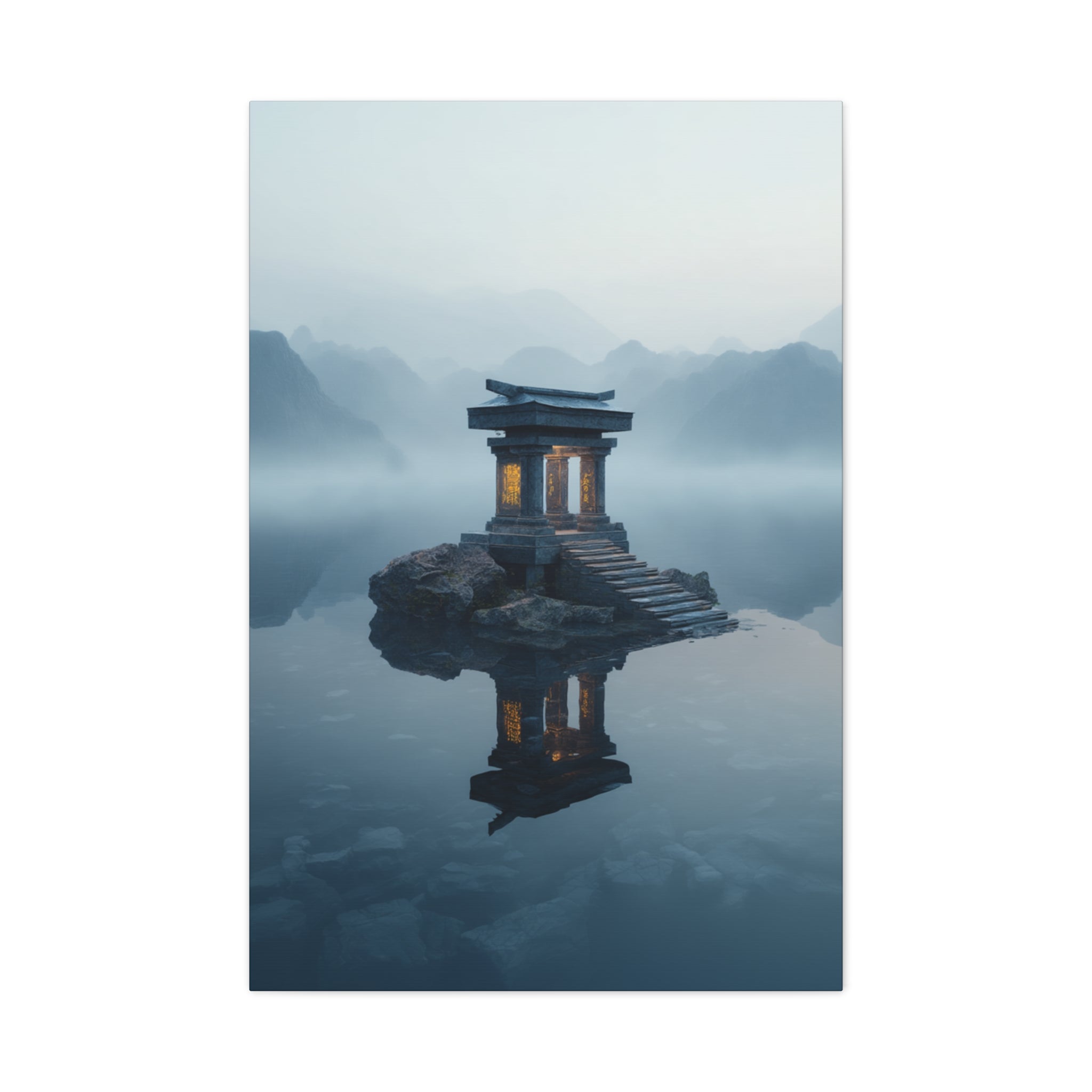 Mystic Temple Reflection Matte Canvas Wall Art — Serene Zen Landscape