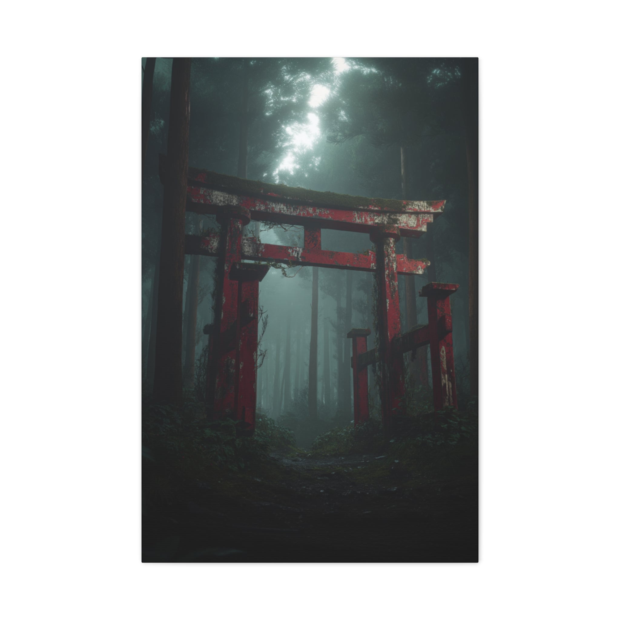 Mystic Torii Gate Canvas Print — Foggy Japanese Forest Wall Art