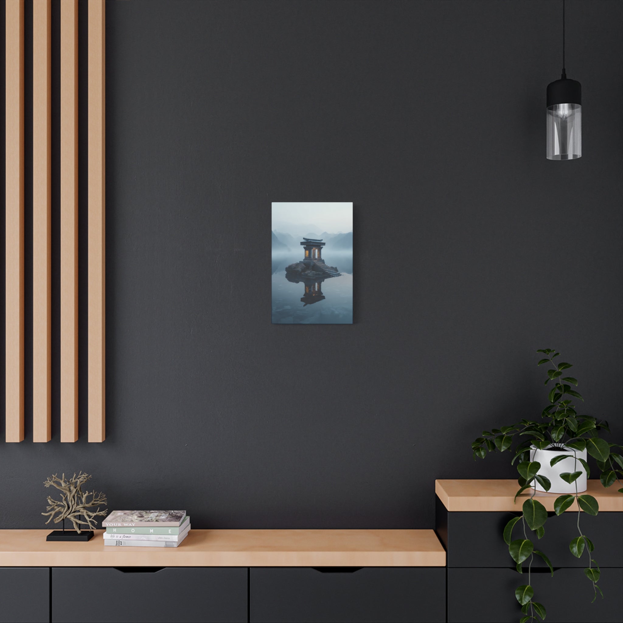 Mystic Temple Reflection Matte Canvas Wall Art — Serene Zen Landscape