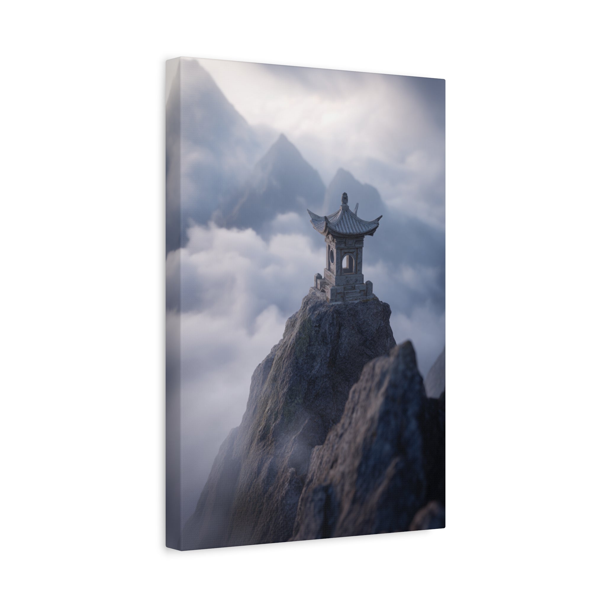 Misty Mountain Pagoda Canvas Print — Zen Landscape Wall Art