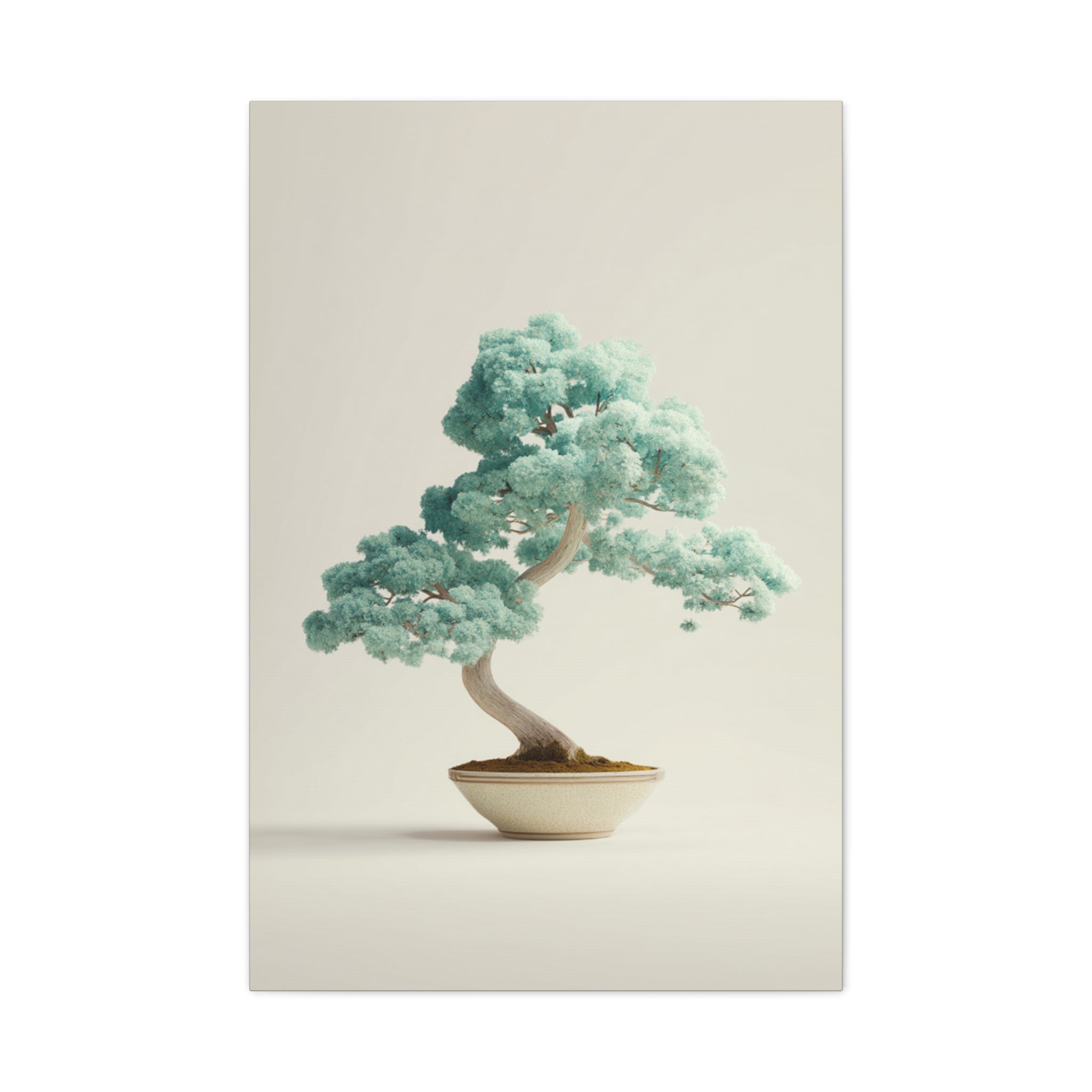 Bonsai Tree Matte Canvas Wall Art - Serene Blue-green Minimalist Decor