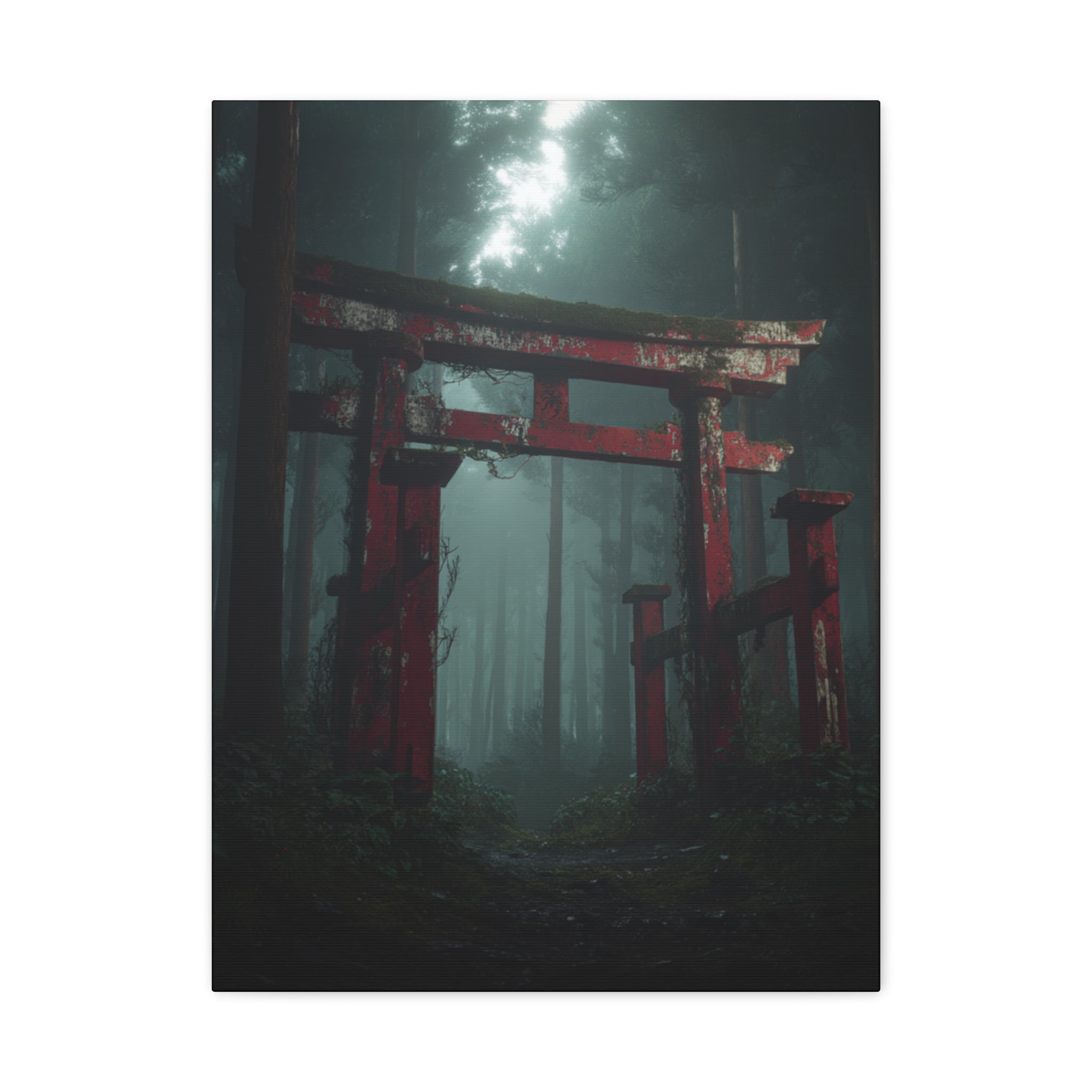 Mystic Torii Gate Canvas Print — Foggy Japanese Forest Wall Art
