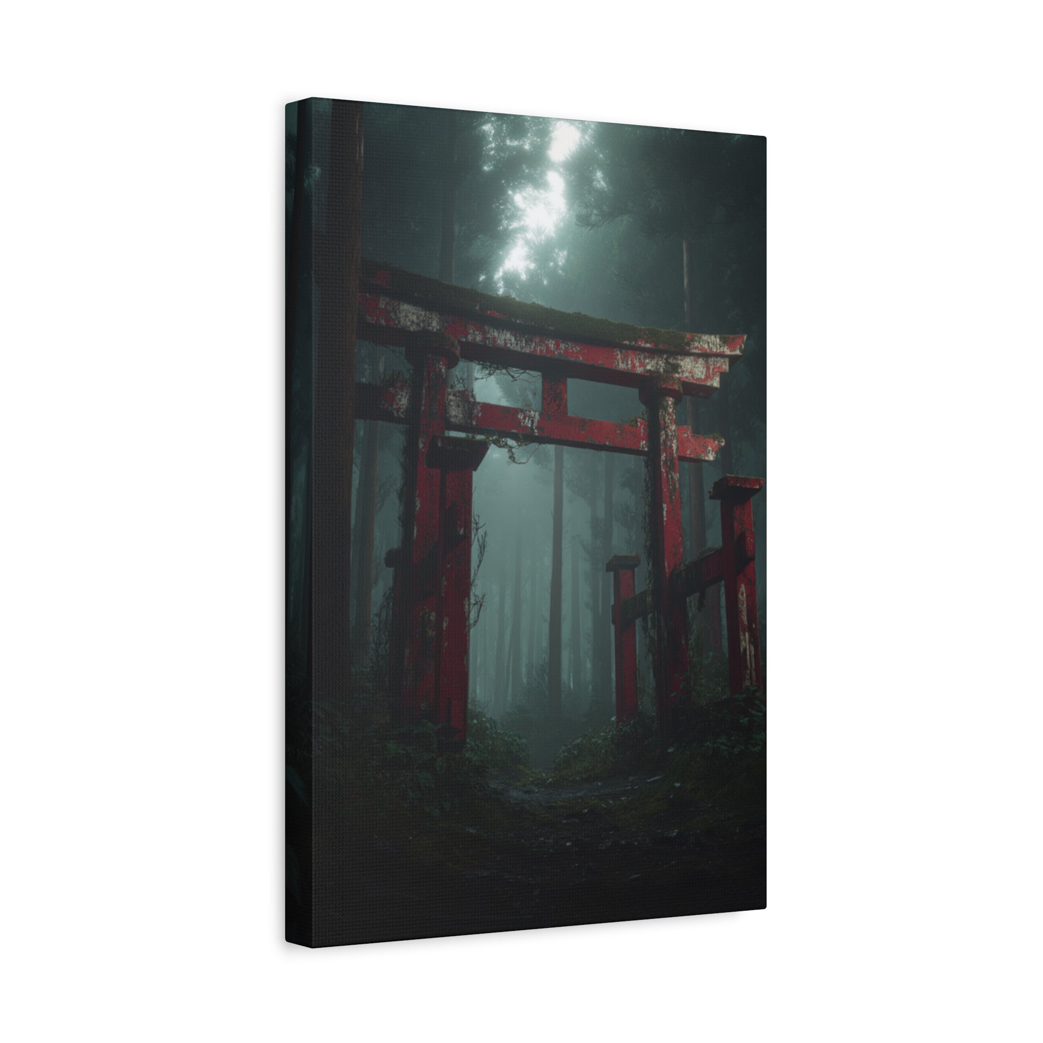 Mystic Torii Gate Canvas Print — Foggy Japanese Forest Wall Art