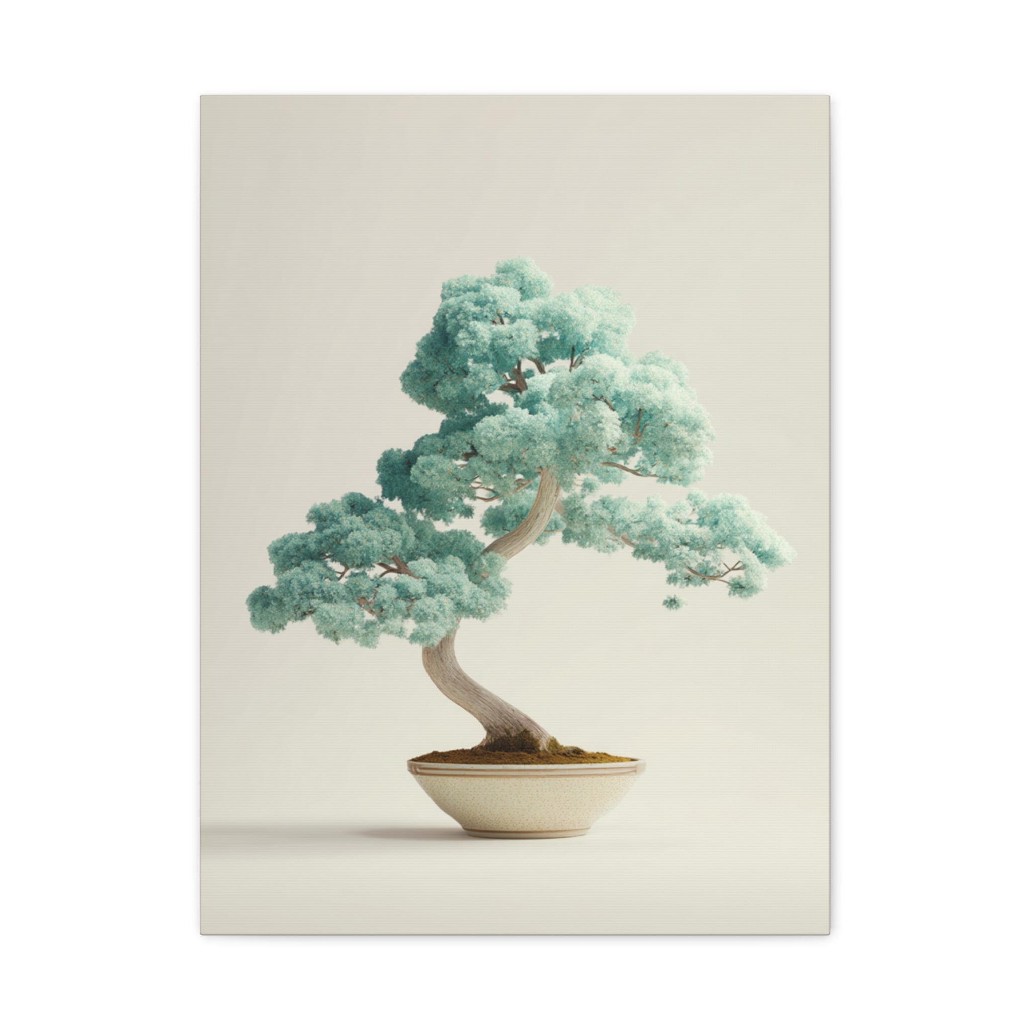 Bonsai Tree Matte Canvas Wall Art - Serene Blue-green Minimalist Decor